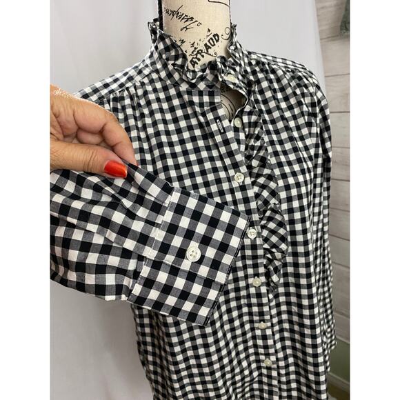 Ann Taylor Black & White Gingham Button Up Blouse with Ruffle Collar Small - Picture 4 of 9